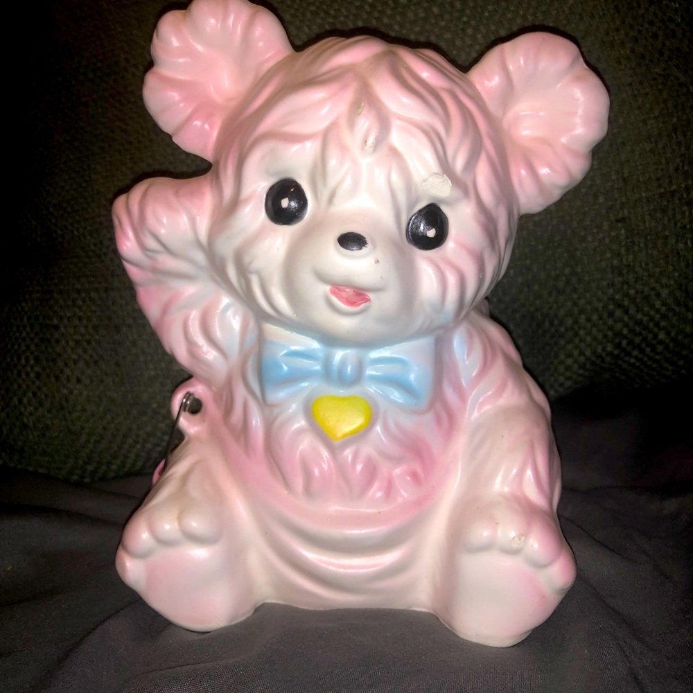 Vintage Kitsch BABY BEAR PLANTER BIG EYES - RUBENS JAPAN KAWAII PINK DECOR